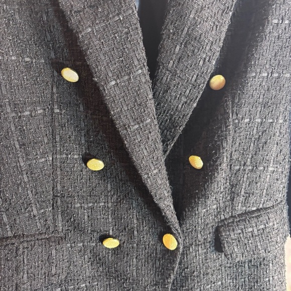 JASON WU Sz L Textured Fabric Double-Breasted Blazer with Gold Toned Buttons - Picture 3 of 13